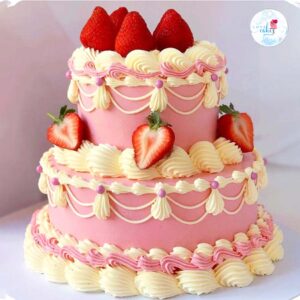 Bánh sinh nhật màu hồng 2 tầng