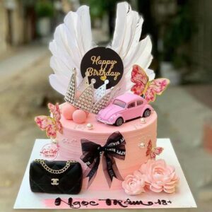 Bánh kem sinh nhật bé gái màu hồng