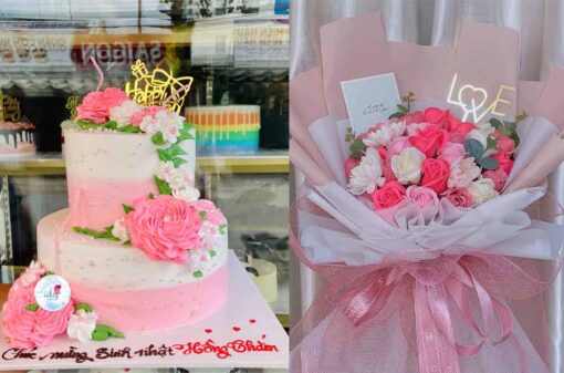 Combo bánh sinh nhật và hoa tặng người yêu