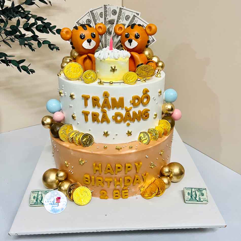 Bánh sinh nhật 2 con hổ sinh đôi