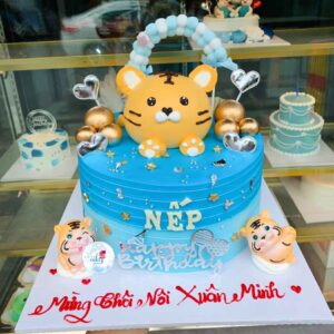 Bánh sinh nhật con hổ màu xanh cho bé trai
