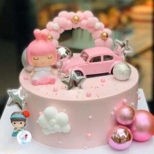 Bánh sinh nhật melody màu hồng đáng yêu cho bé gái
