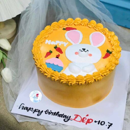 Bánh sinh nhật cho bé gái đầy tháng vẽ hình con thỏ