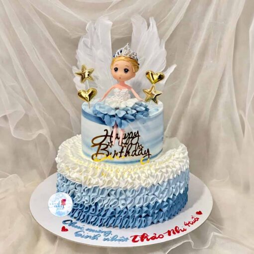 Bánh sinh nhật công chúa 2 tầng màu xanh