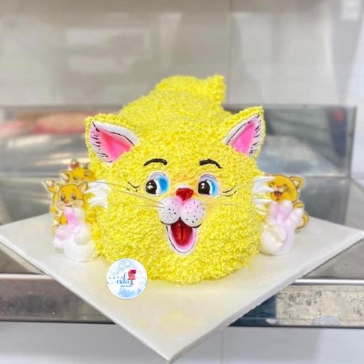 Bánh sinh nhật tạo hình con mèo màu vàng