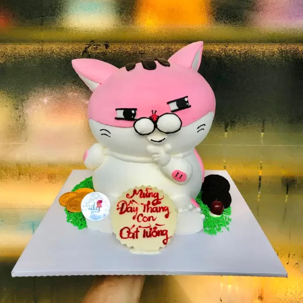 Bánh sinh nhật hình con mèo màu hồng cho bé