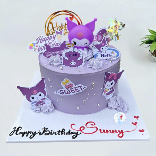 Bánh sinh nhật Kuromi màu tím dễ thương với tạo hình nhân vật Sanrio đáng yêu