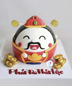 bánh kem thần tài phát lộc tạo hình Thần Tài dễ thương màu đỏ vàng mang ý nghĩa may mắn